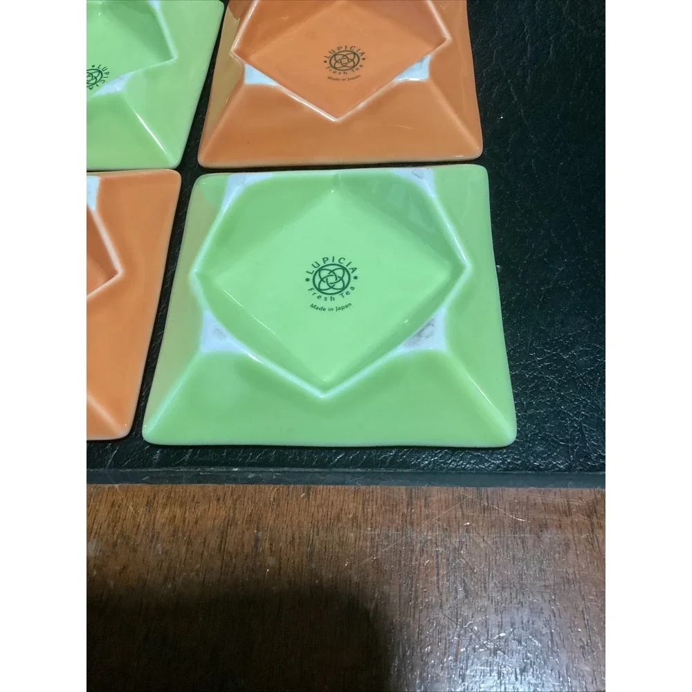 Lupicia Fresh Tea Ceramic Tea Bag Holder Set 4 Japan Green Orange Square Dish